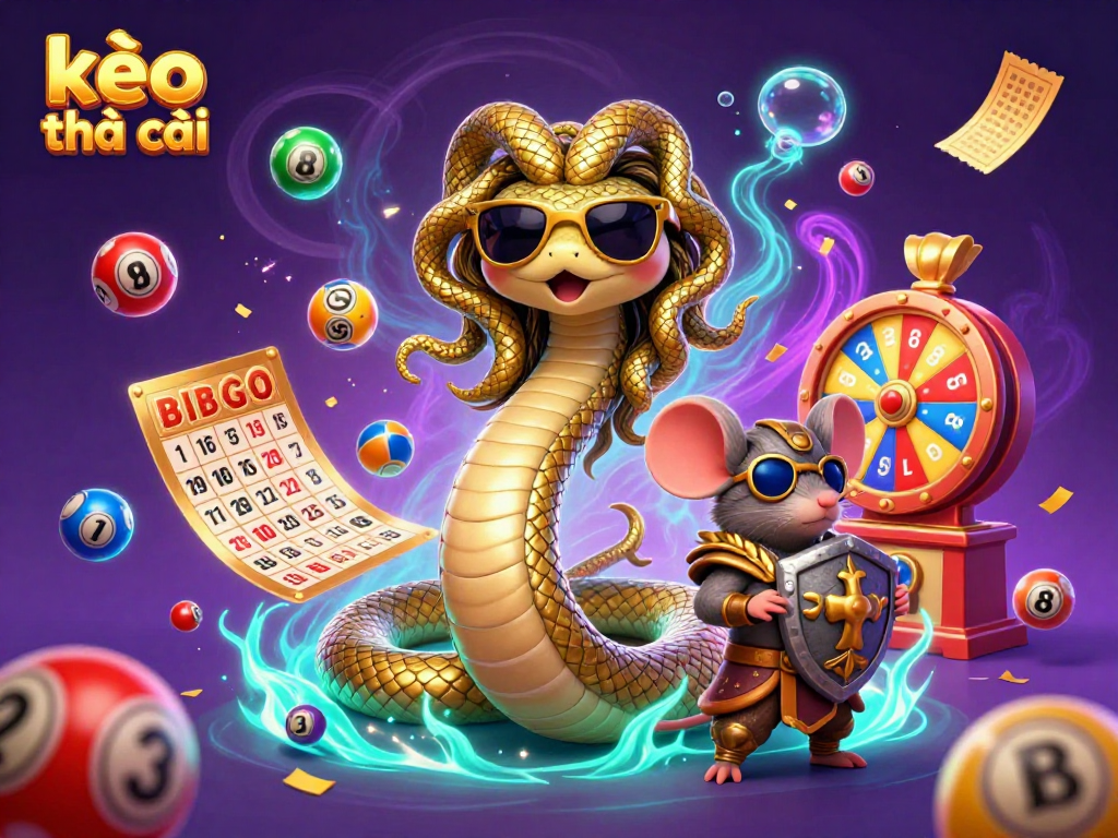 Engage with kèo nhà cái through a vibrant illustration of Medusa and a warrior mouse capturing lottery excitement.