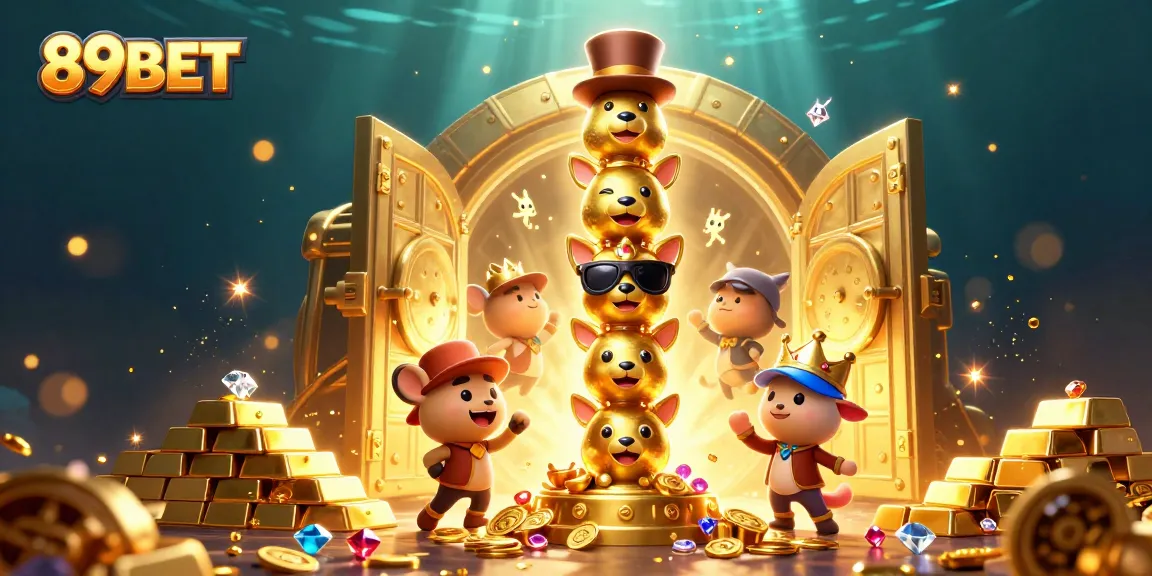 Spin the reels with excitement at 89BET, featuring lively 3D characters and dazzling casino treasures.