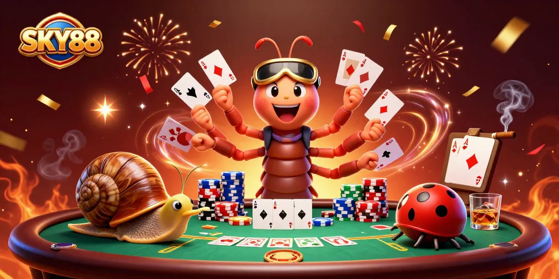 Experience exhilarating gameplay at SKY88 with unique characters in a vibrant casino scene.
