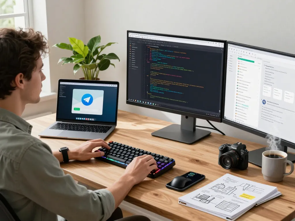 Individual using clawbot in a modern home office, showcasing vibrant tech and natural light.