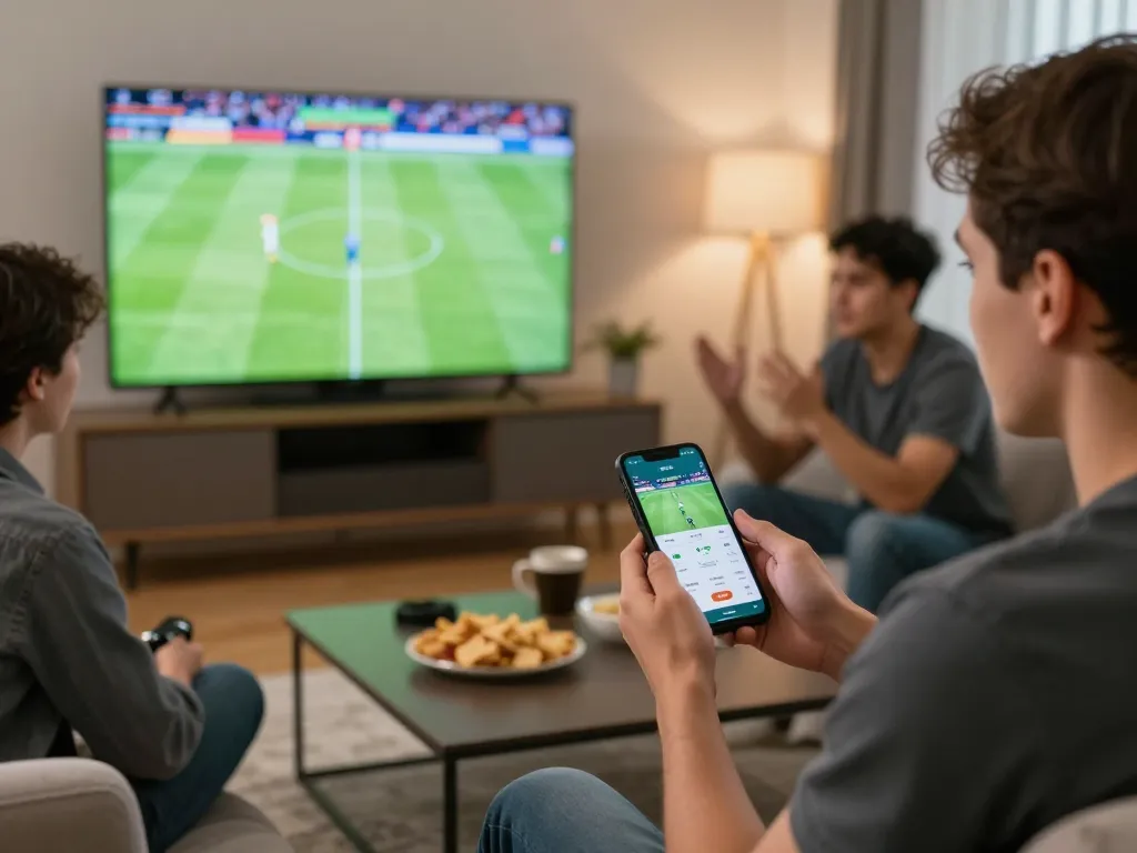 Engaged sports betting action at home with Bongdallu app displaying live odds.