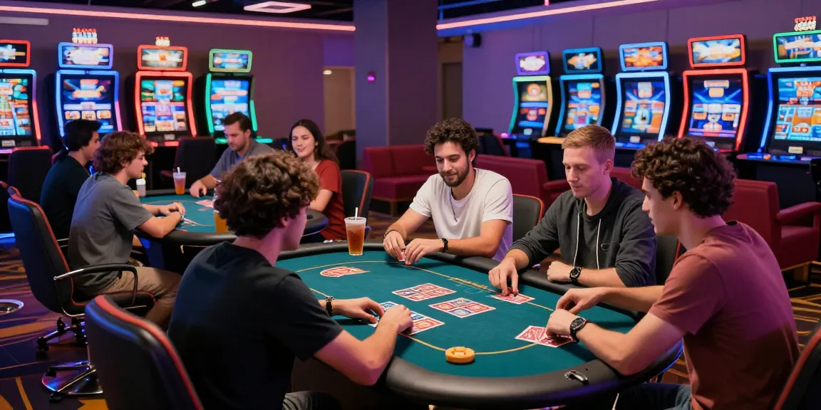 Exciting gaming lounge with friends enjoying card games at casinos that accept credit cards