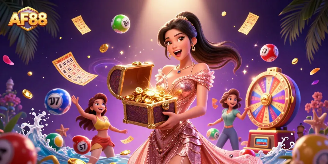 Engage in thrilling jackpot adventures at AF88 with a treasure chest of gems and coins.