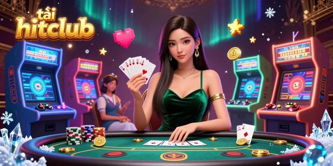 Experience intense gaming action with tải hitclub featuring a focused Asian woman at a luxury poker table.