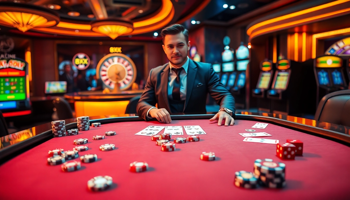 Experience thrilling gameplay at 8XX casino with vibrant tables, chips, and cards.