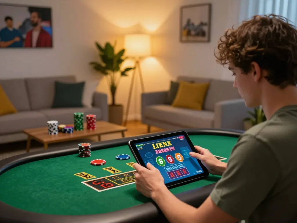 Experience the thrill of Nhà cái PUB88 on a stylish tablet at home, enjoying interactive games.