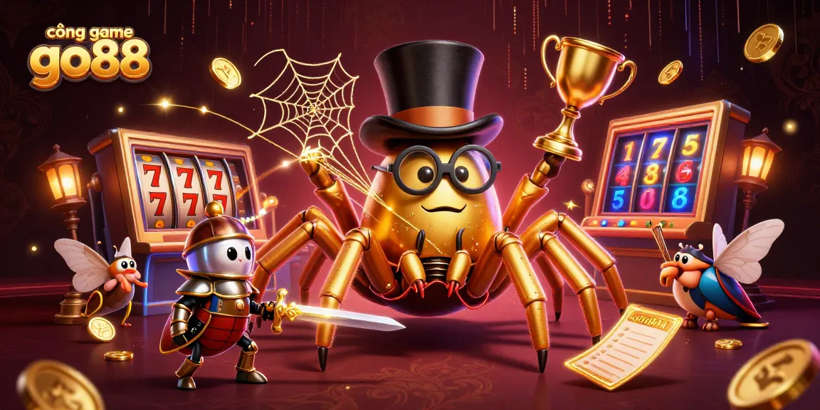 Cổng game go88 delivers immersive gameplay through a vibrant 3D illustration featuring a golden tarantula and beetle knight.