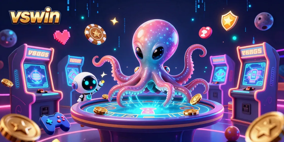 Experience the vibrant world of vswin with a casino-themed alien scene featuring a holographic poker table.