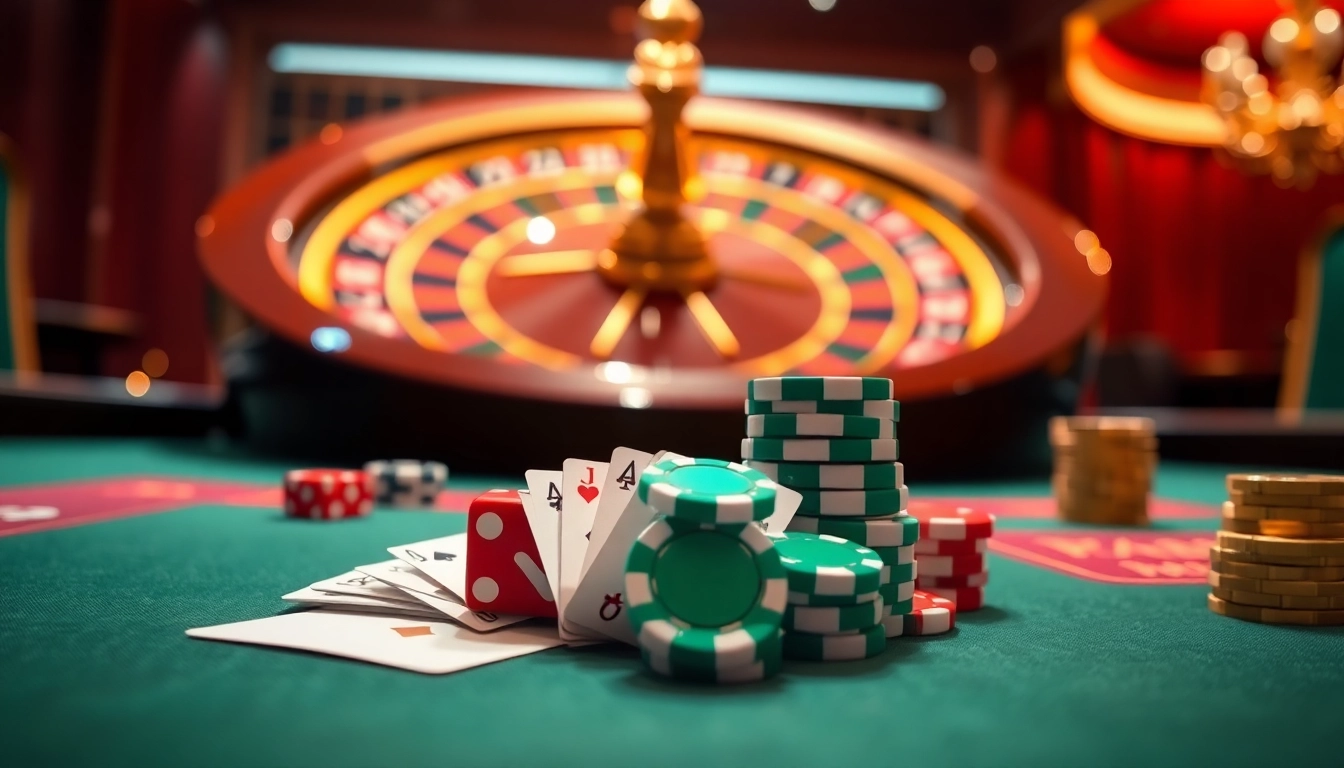 Engaging scene of an online gambling interface representing nhà cái gg88 with poker chips and cards.
