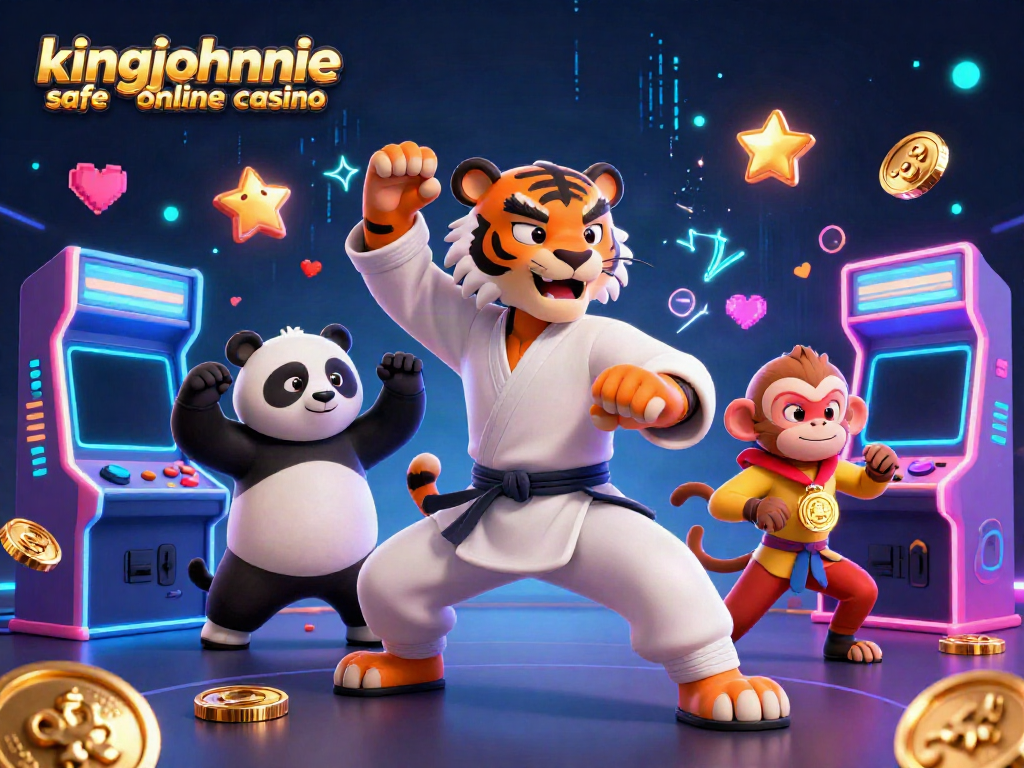 Experience thrilling gameplay at kingjohnnie safe online casino with 3D characters in an engaging casino-themed scene.