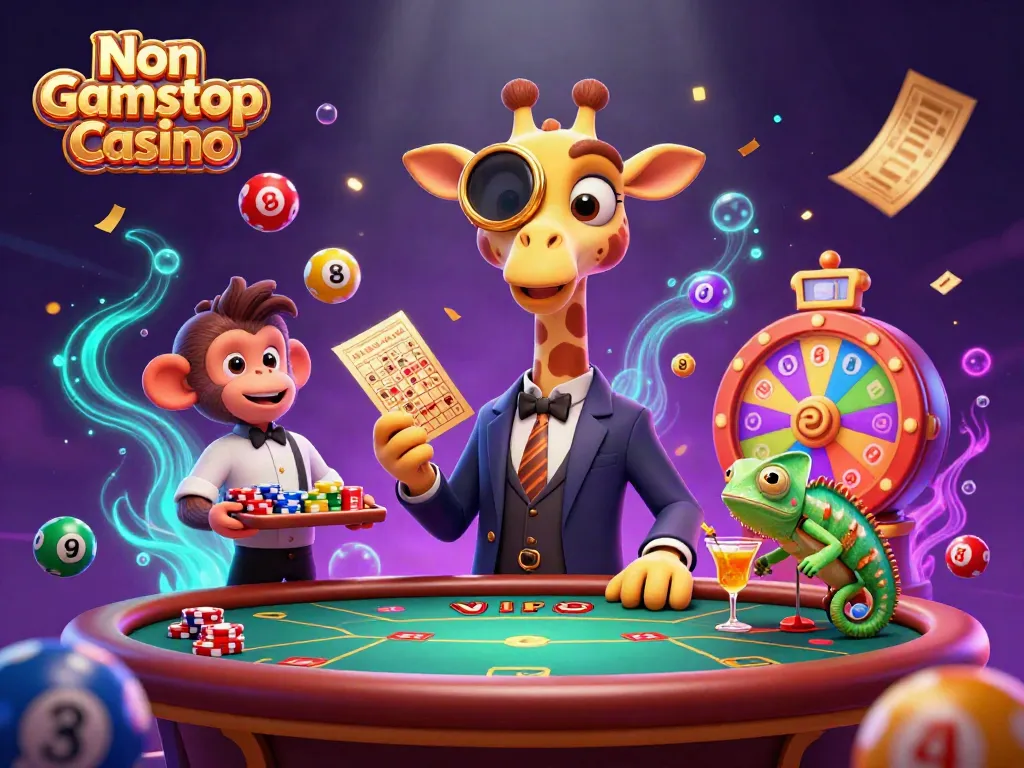 Experience the vibrant excitement of a Non Gamstop Casino with animated casino characters and dynamic gaming elements.