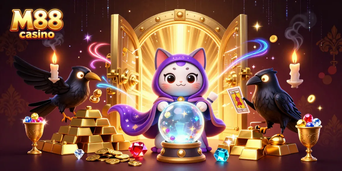 M88 casino captures immersive gaming with fortune teller, raven, and treasures galore.
