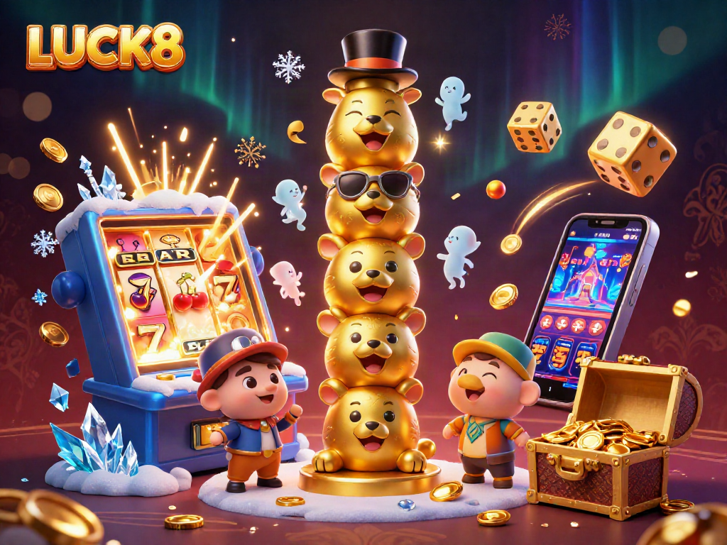 LUCK8 mang lại không khí sôi động với máy đánh bạc, biểu tượng may mắn và kho báu chảy tràn.