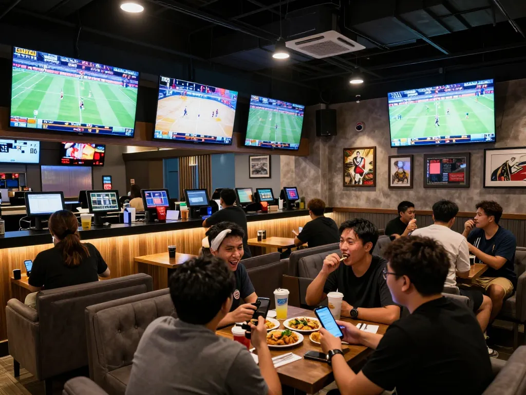 Immerse in kèo nhà cái hôm nay as sports bettors analyze odds in a lively lounge.