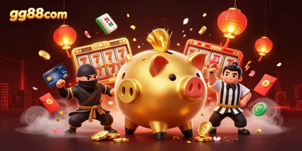 Experience the excitement of betting with gg88com's vibrant 3D casino illustration featuring dynamic characters.