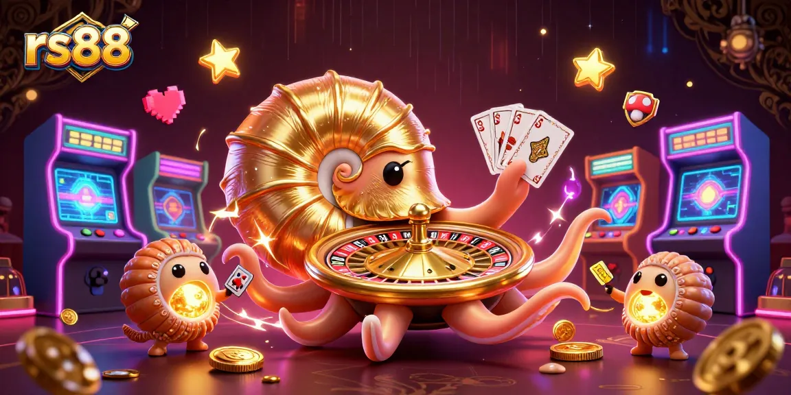 Engage with rs88 in a vibrant 3D casino illustration featuring unique characters and games.