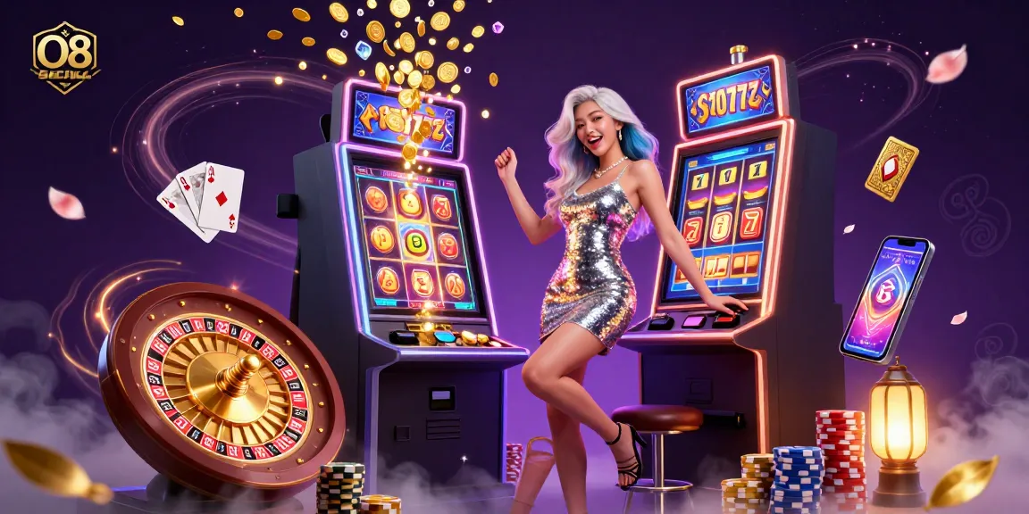 Catch the excitement at O8 SOCIAL with a stunning jackpot celebration scene featuring dynamic casino elements.