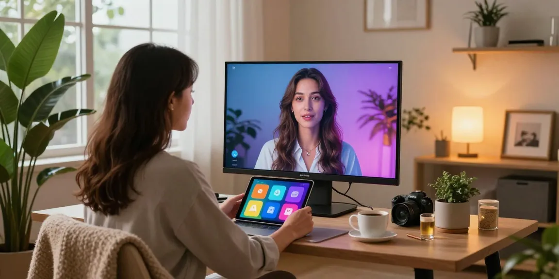 AI girlfriend interaction in a cozy home office setting.