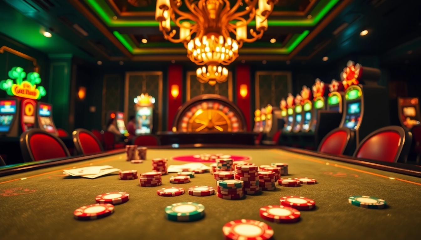 Experience the thrill of ALo789 at a luxurious casino poker table filled with vibrant chips and cards.