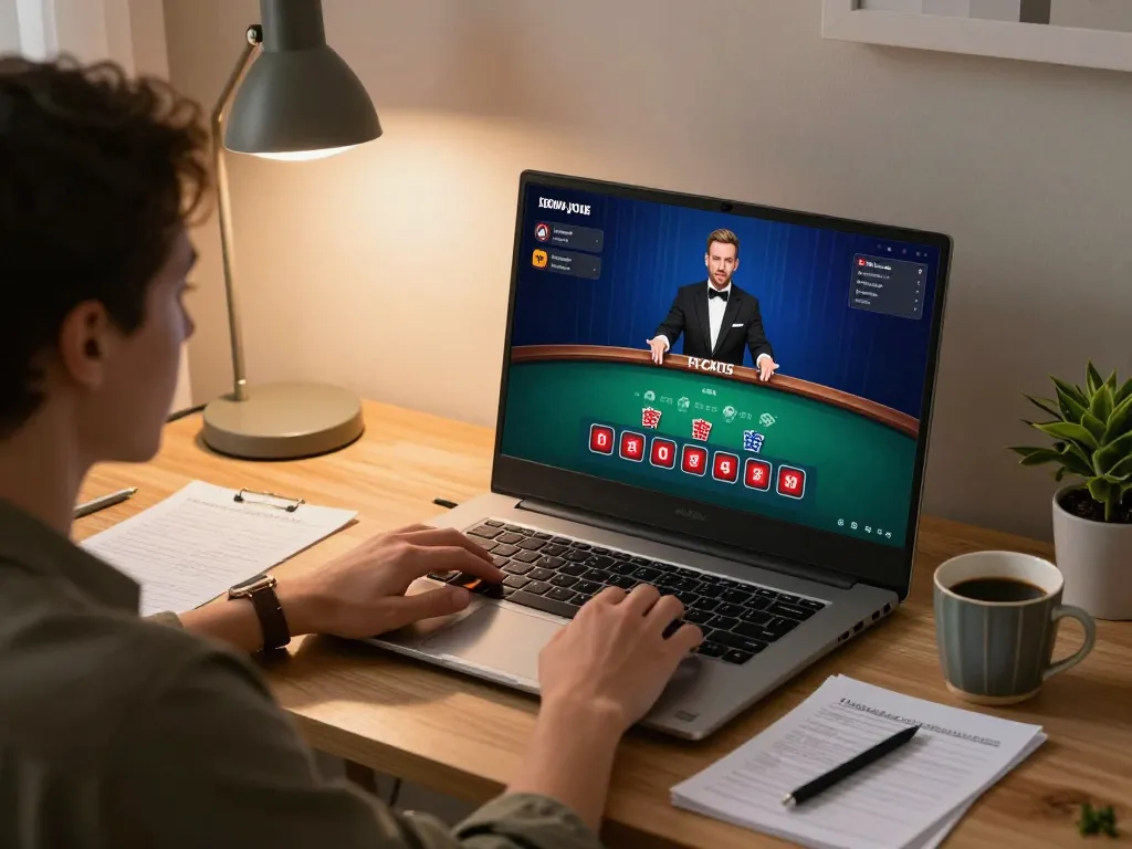 Player mastering blackjack on new88 from a cozy home office setup, enhancing gaming experience.