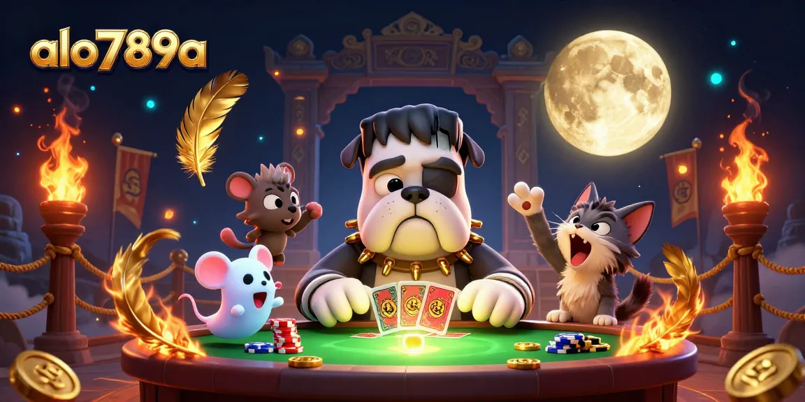 Alo789a features an intense cocktail of gambling excitement with a Frankenstein bulldog dealer, ghostly mouse chips, and action-packed elements.
