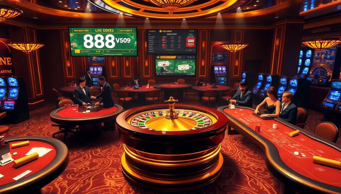 Place your bets on the exciting 888vnd bet at the luxurious casino tables filled with poker chips.
