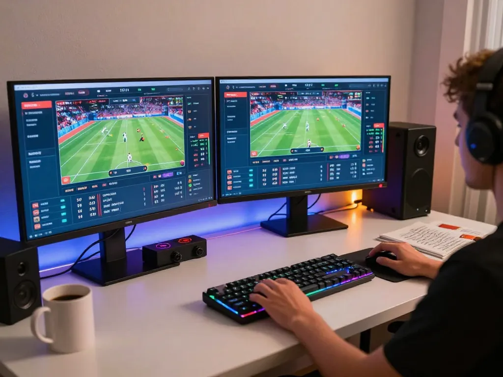 Bet on live sports using the 789WIN platform at a modern home gaming setup