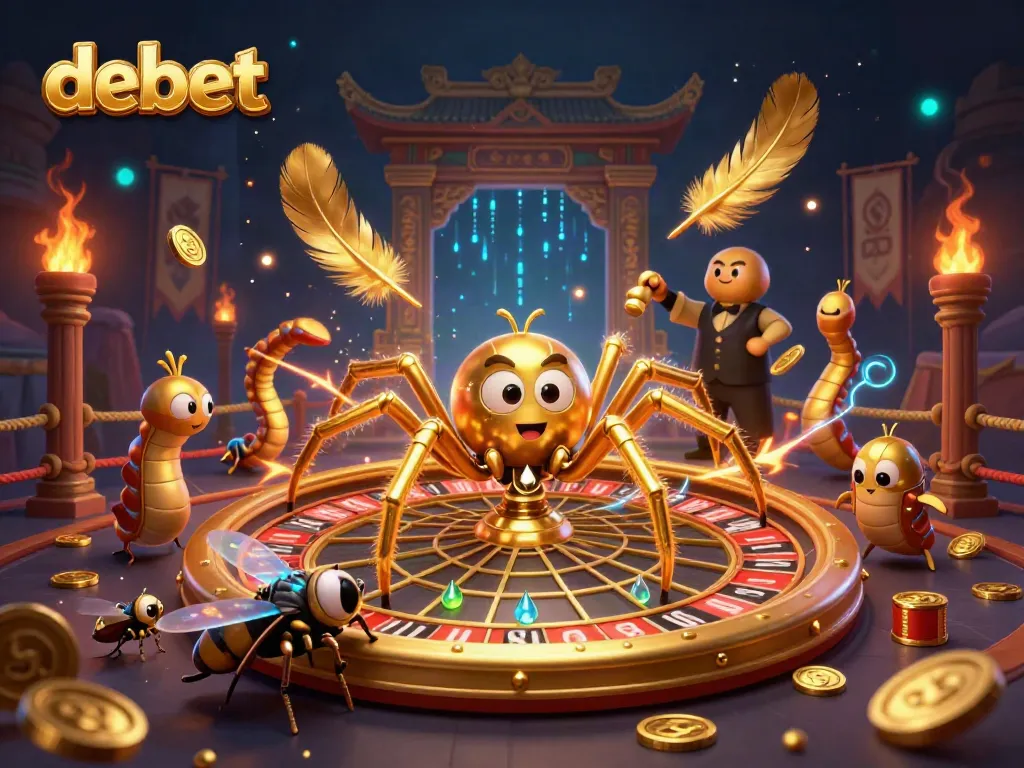 Engage in exciting bets at Debet with a captivating 3D casino scene featuring unique characters.