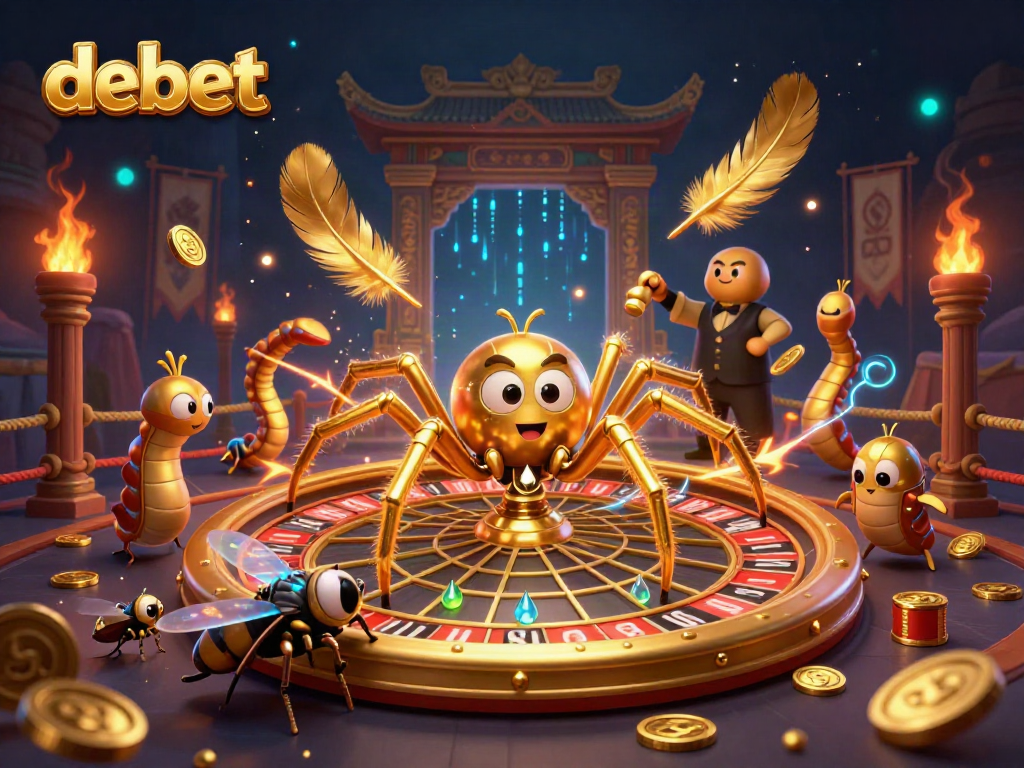 Engage in exciting bets at Debet with a captivating 3D casino scene featuring unique characters.