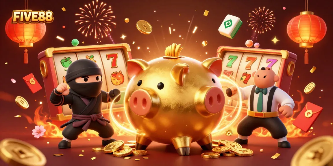 Experience the excitement at FIVE88 with a lively casino scene showcasing action-packed characters and vivid details.