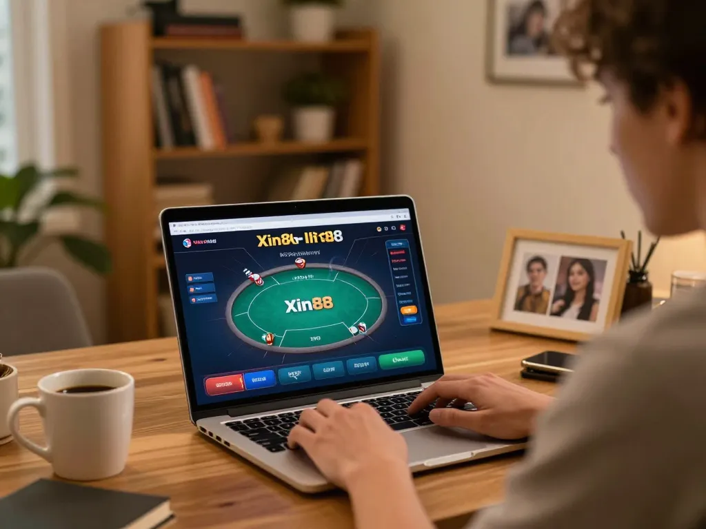Experience thrilling poker gameplay with Xin88 in a cozy home setting.