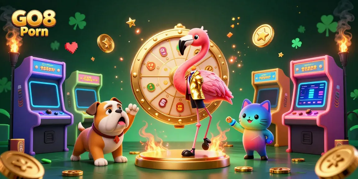 Engage in thrilling gaming action with GO8 Porn's dynamic cartoon scene featuring colorful game elements.
