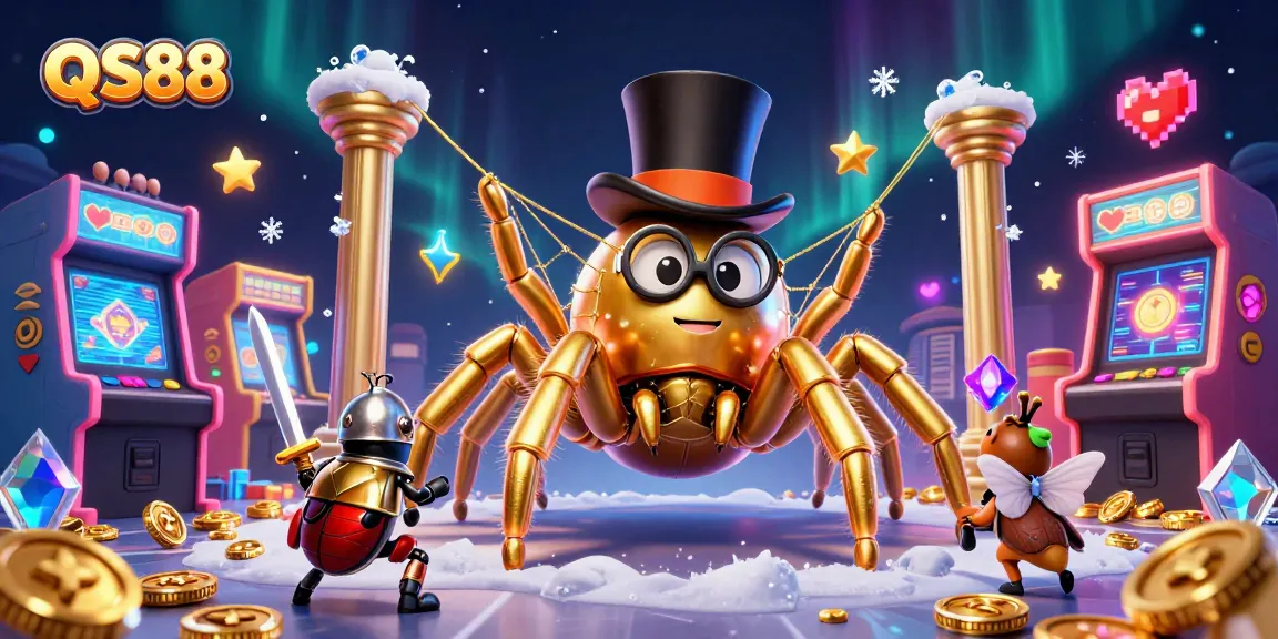 Engage with the captivating QS88 casino world, where a golden tarantula weaves excitement!
