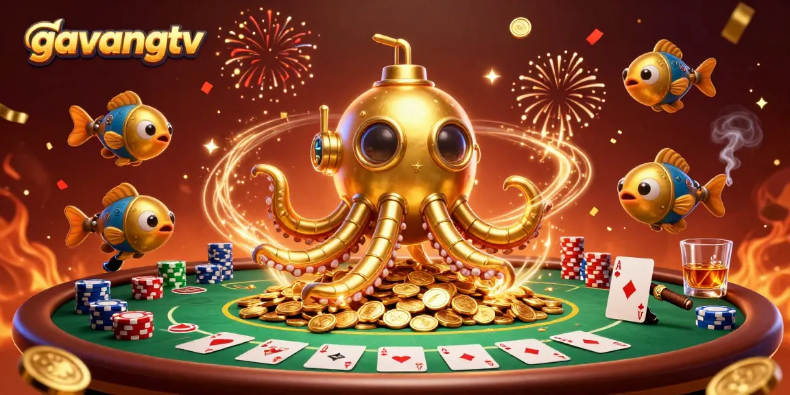 Engage in thrilling casino action with gavangtv's vibrant kraken-themed illustration.