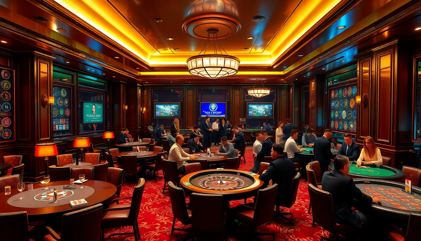 Vibrant scene showcasing the excitement of ku11 casino with players at gaming tables.