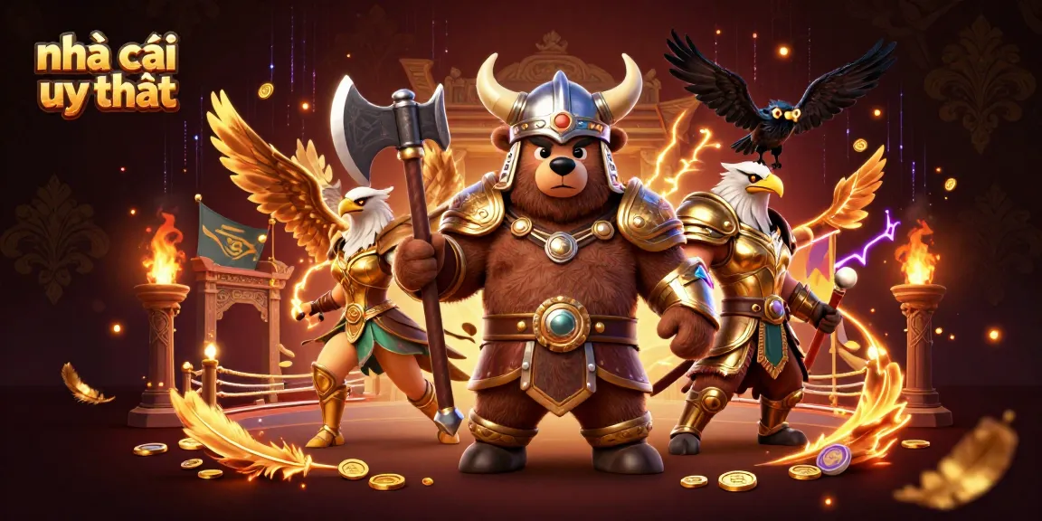Engage in thrilling adventures at nhà cái uy tín with warriors and magical elements in this vibrant casino illustration.