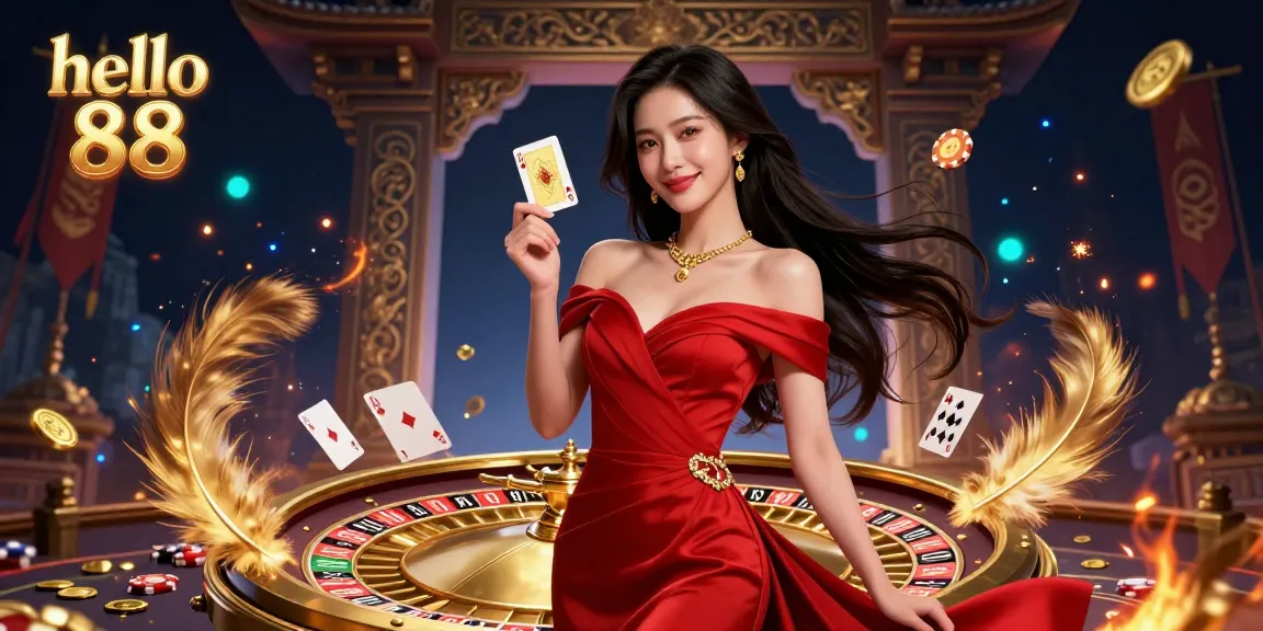 Experience the excitement at hello 88 by playing a winning hand in a captivating casino scene.