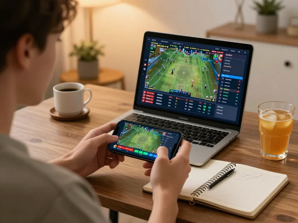 Win88 user placing bets on a smartphone while enjoying a comfortable home setting with strategy notes