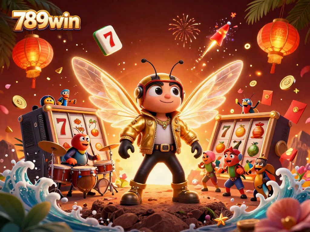 Engage with 789win's vibrant casino scene featuring a cicada rock star and dynamic gaming elements.