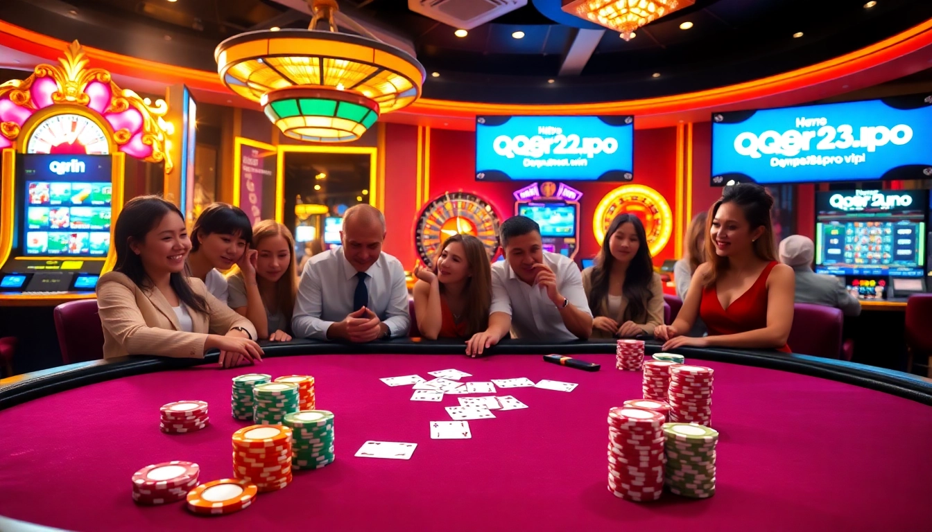 Experience thrilling gameplay at https://qq88pro.vip/ with vibrant poker chips and dazzling slot machines.