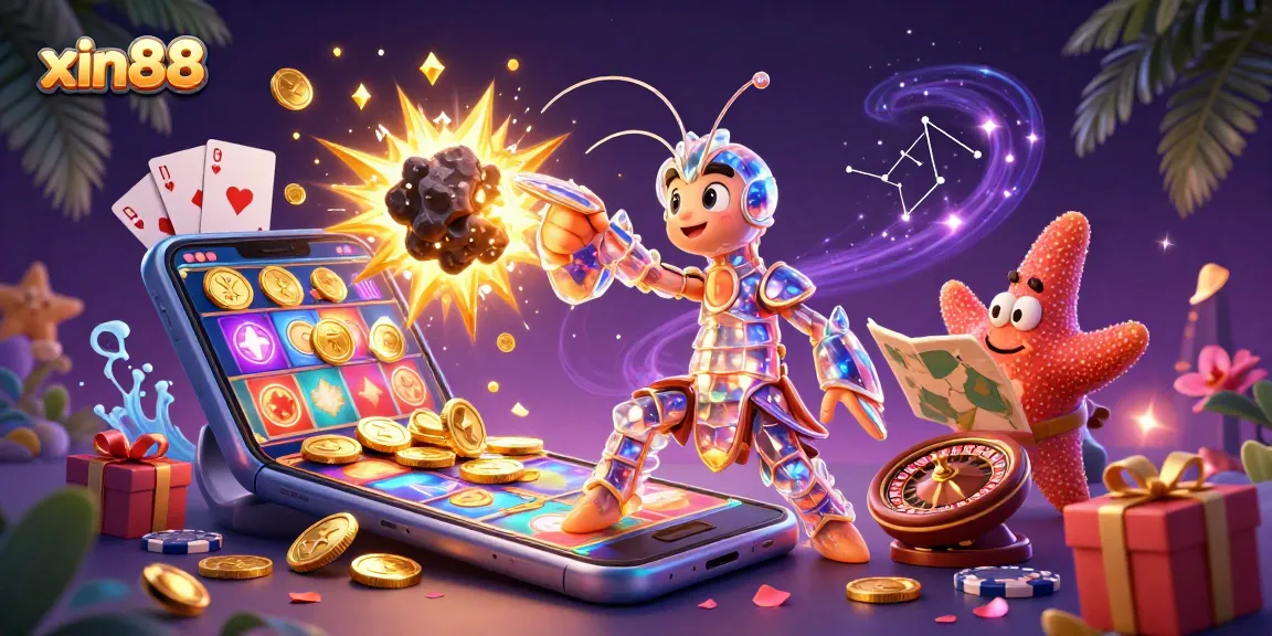 Engage with xin88's exciting online gaming experience featuring a galactic samurai amidst gold coins and game elements.