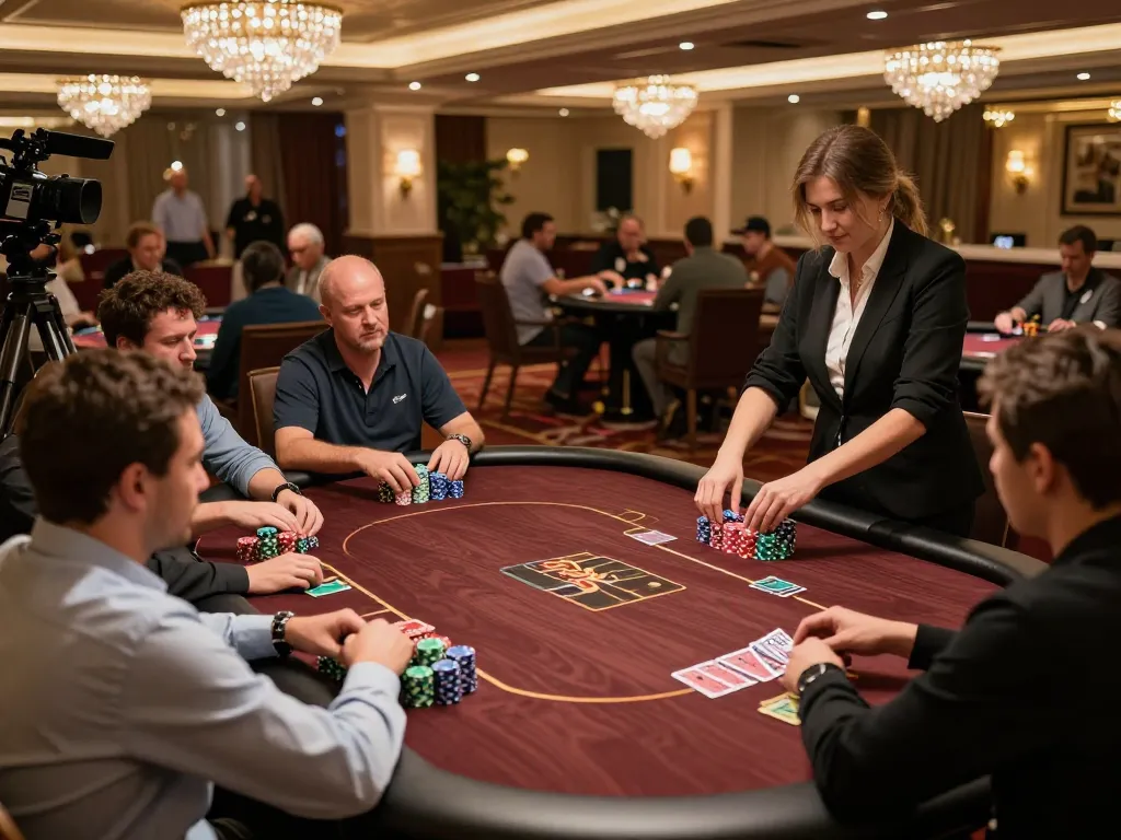 HAY88x poker tournament with players strategizing over a luxurious table under warm lighting.