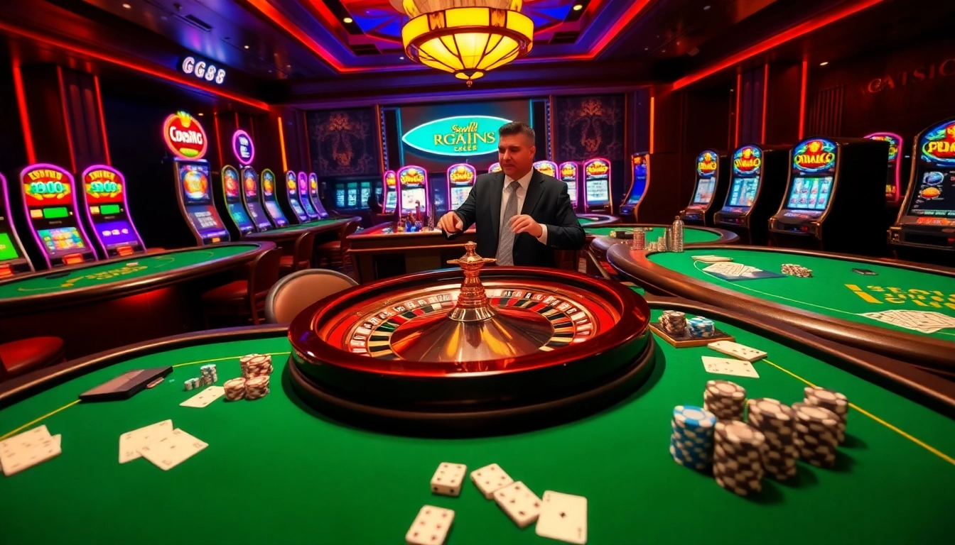 Experience the excitement of nhà cái gg88 in a luxurious casino setting with roulette and poker tables.