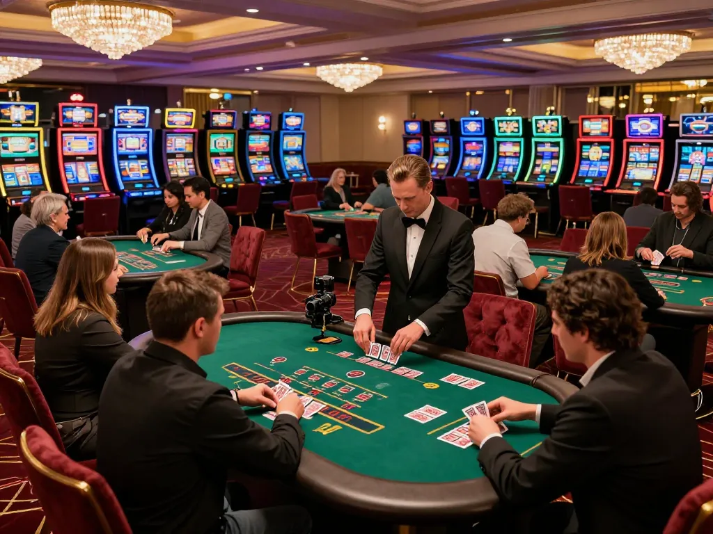 Players at https://98winn.net/ enjoying intense blackjack gameplay in a vibrant casino atmosphere.