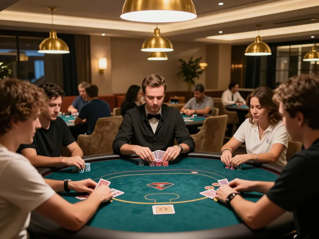 KU3933 players strategizing in a luxury poker lounge with dynamic gameplay.