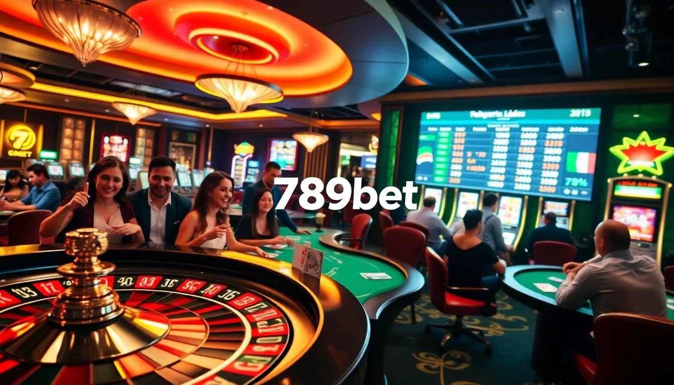 Experience thrilling gameplay at 789bet casino with vibrant poker tables and roulette wheels.