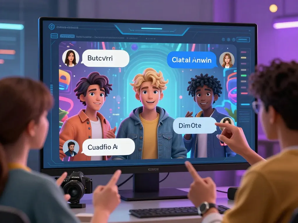 Interactive Crushon AI chat scene showcasing diverse characters and customization options in a vibrant digital environment.