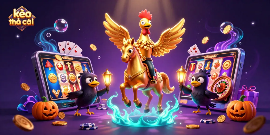 Experience exciting gaming at kèo nhà cái with vibrant visuals of slot games, poker chips, and roulette wheels.