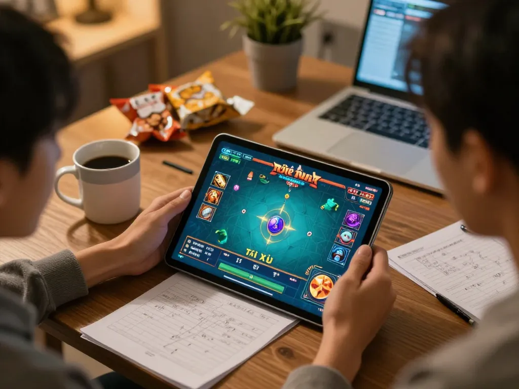 TaiXiuOnline8 players engaging in online Tài Xỉu game from cozy home setting, showcasing betting excitement.