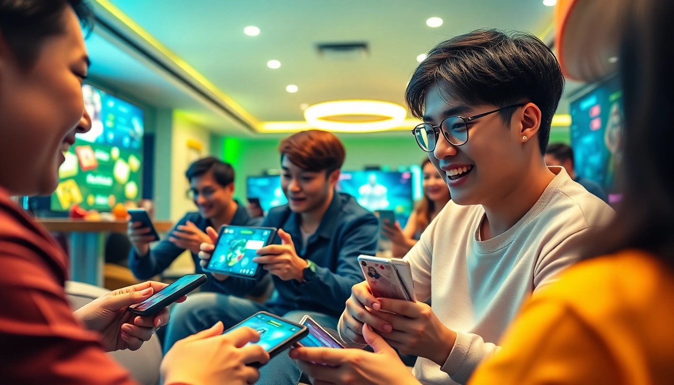 Engaging online gaming experience at topgamebaidoithuong.mx featuring players enjoying card games.